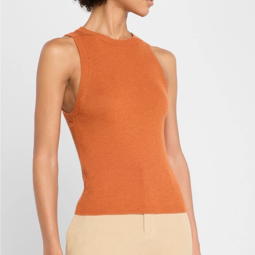Vince Sleeveless Cashmere Silk Ribbed Tank - Rust Orange